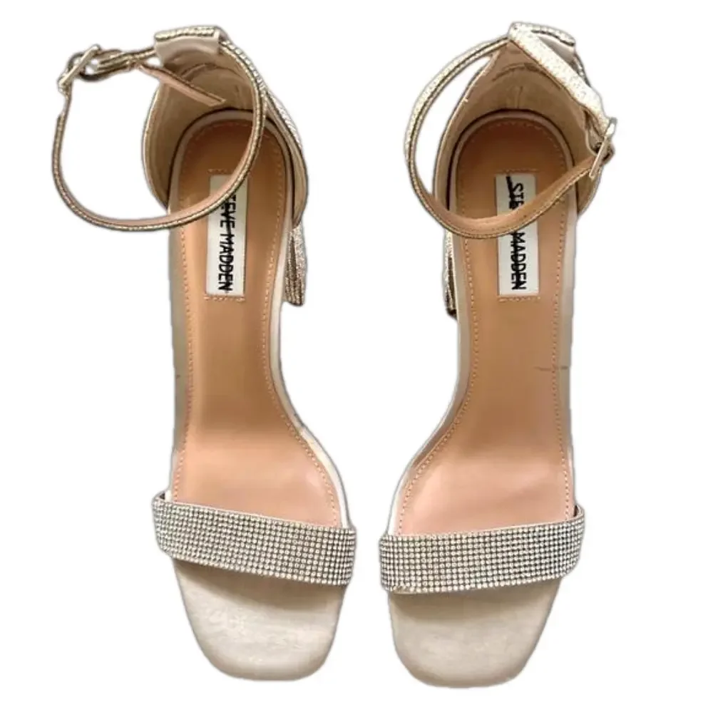 Steve Madden Spark Silver Size 9 Sandals Rhinestone Strappy Heels Ankle Strap